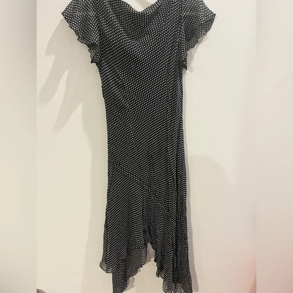 100% Silk Vintage Y2K Adrianna Papell Black and White Polka Dot Dress - Size 8 - Picture 2 of 7